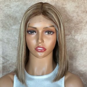 Human Hair Blonde Highlighted Bob Lace Front Wig